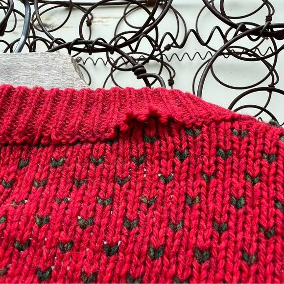 Woolrich Woman red and green knit button front cardigan sweater Vintage - Picture 6 of 6